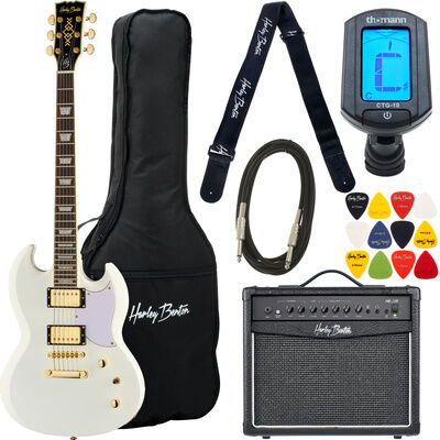 Harley Benton DC-Custom II White Set Weiß Hochglanz
