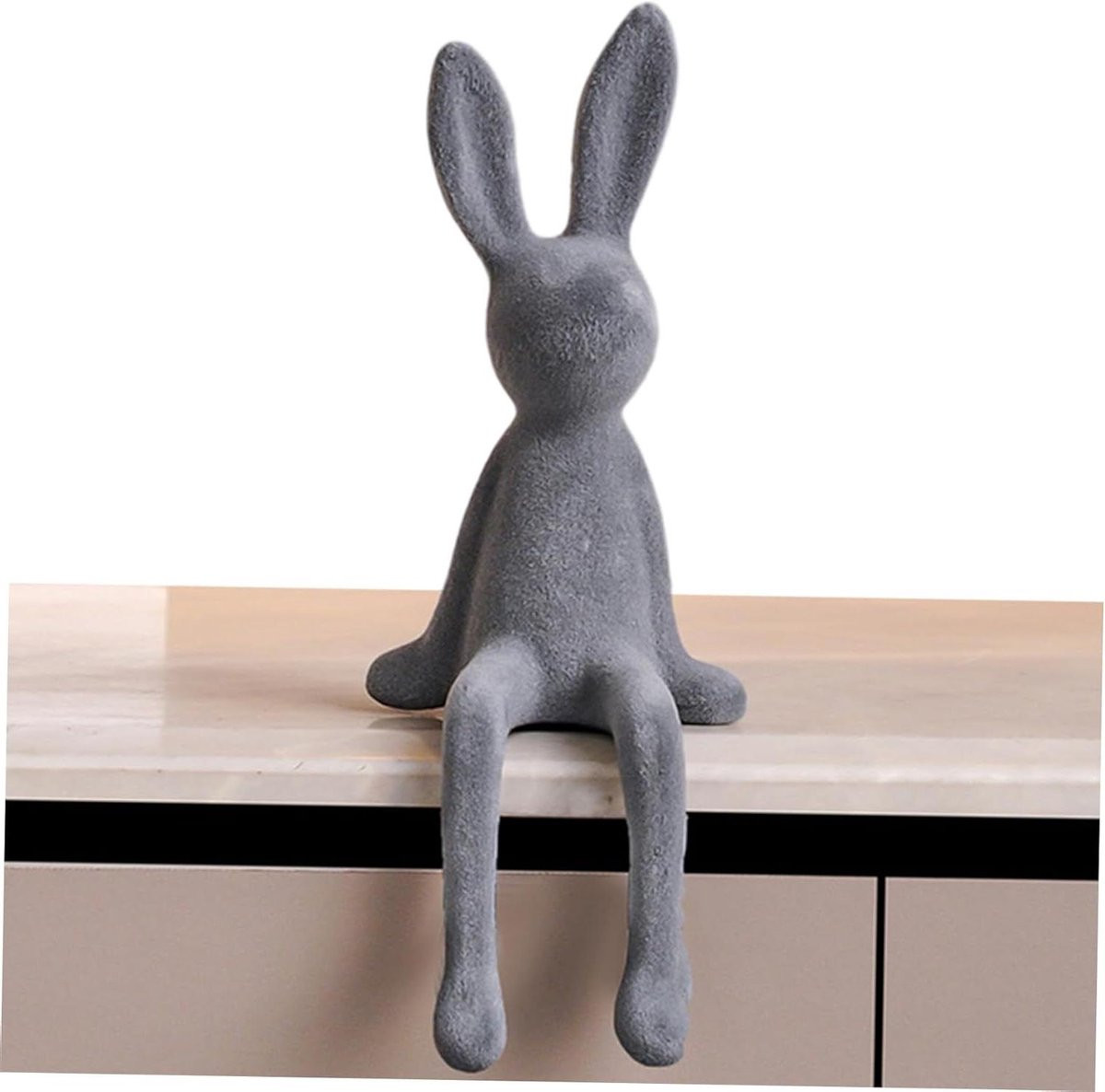 Zittend Konijntje Beeldje - Keramisch Ornament in Grijs - Decoratie voor op Tafel