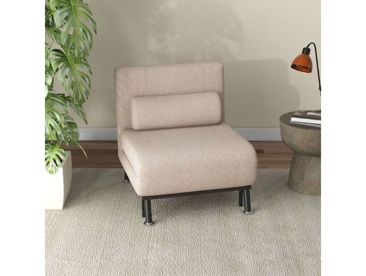 ULEVR Fauteuil convertible 1 place en lit d'appoint dossier réglable tissu aspect lin beige structure métal
