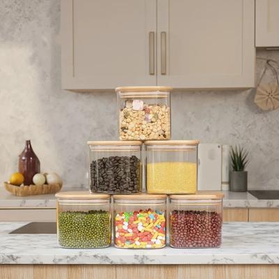 Useful Little Things Glass Storage Jar Set With Bamboo Lids Airtight Food Containers For Coffee Spices Grains Pasta And Pantry Organization 15.22 Oz 6pcs
