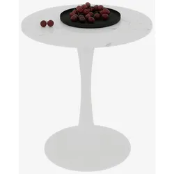 OKWISH Couchtisch Rund Weiß 70x70x72 cm, Kunstmarmor Tischplatte, hochbeinige Konstruktion, minimalistisches Design, vielseitig als Beistelltisch