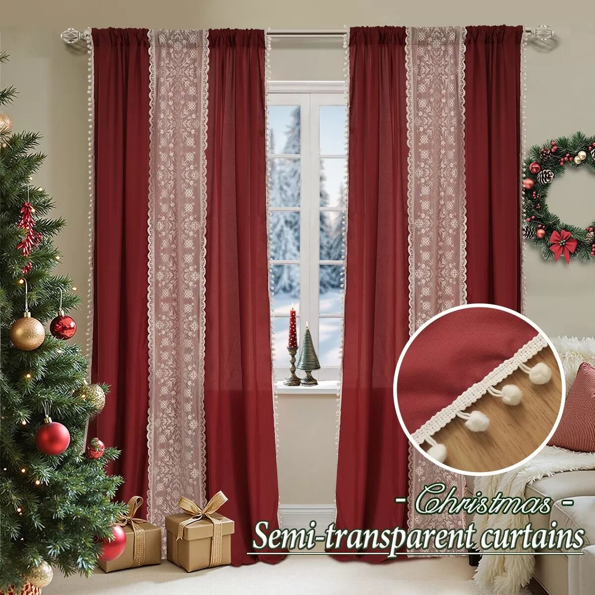 INF Rideau de Noël Festif - Décoration de Fête de Style Européen avec Motifs de Flocons de Neige XL