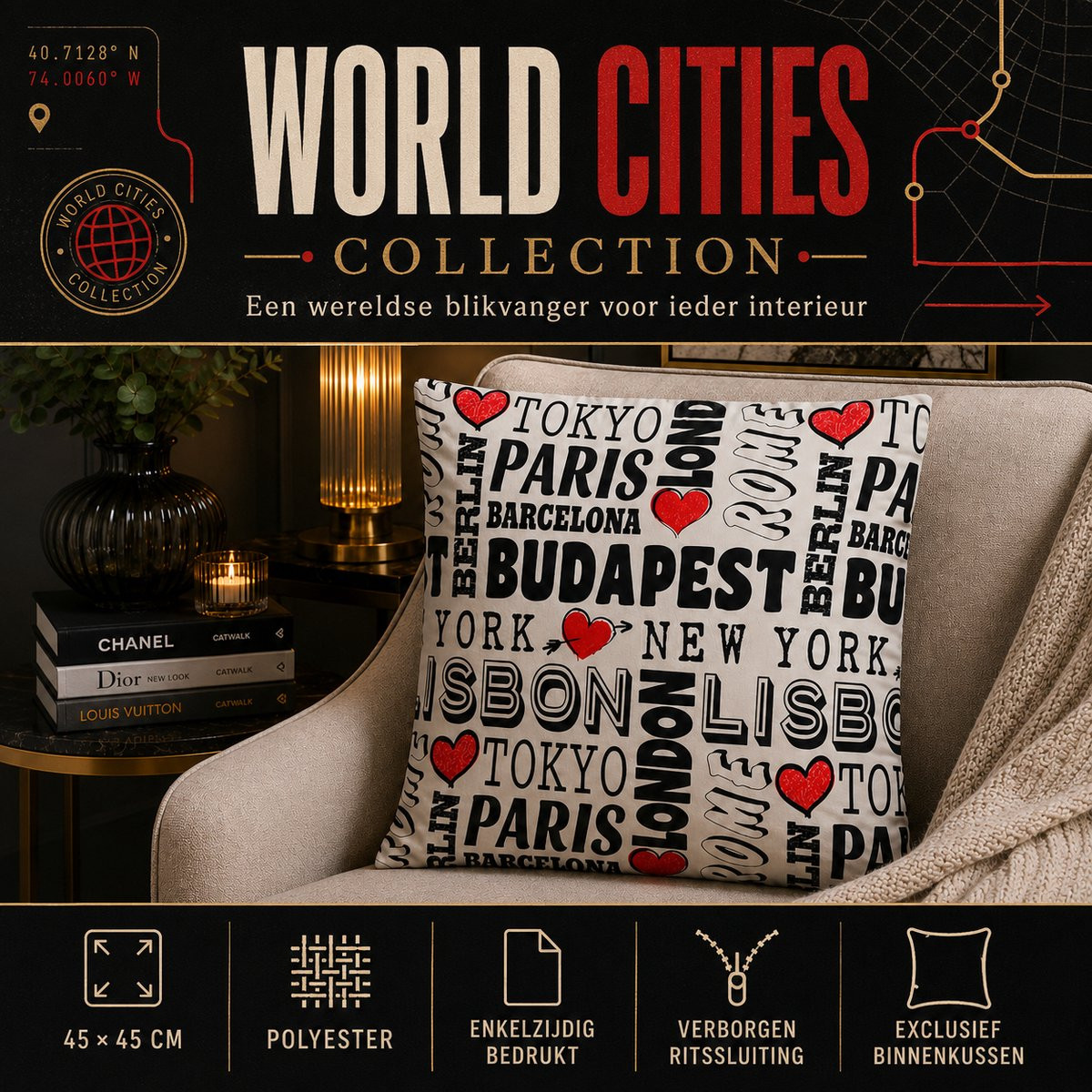 World Cities Collection Kussenhoes 45 x 45 cm