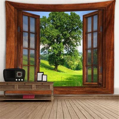 Inspired Finds 3D Window Scenery Tapestry Forest View Wall Hanging Mural Cloth Decor 90.55x70.87in tree
