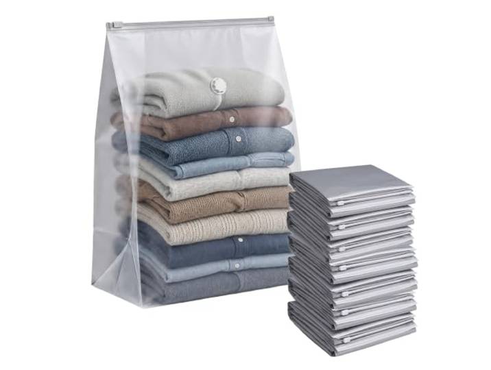 Relaxdays Sacs sous-vide\, lot de 8\, 100 x 80 cm\, gris sacs de compression pour linge de lit et vêtements