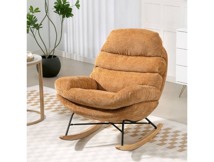 Rocking-chair rembourré avec accoudoirs et mousse 13 cm - MEUNIQ - pieds en acier polyester jaune 80 × 103 × 91 cm