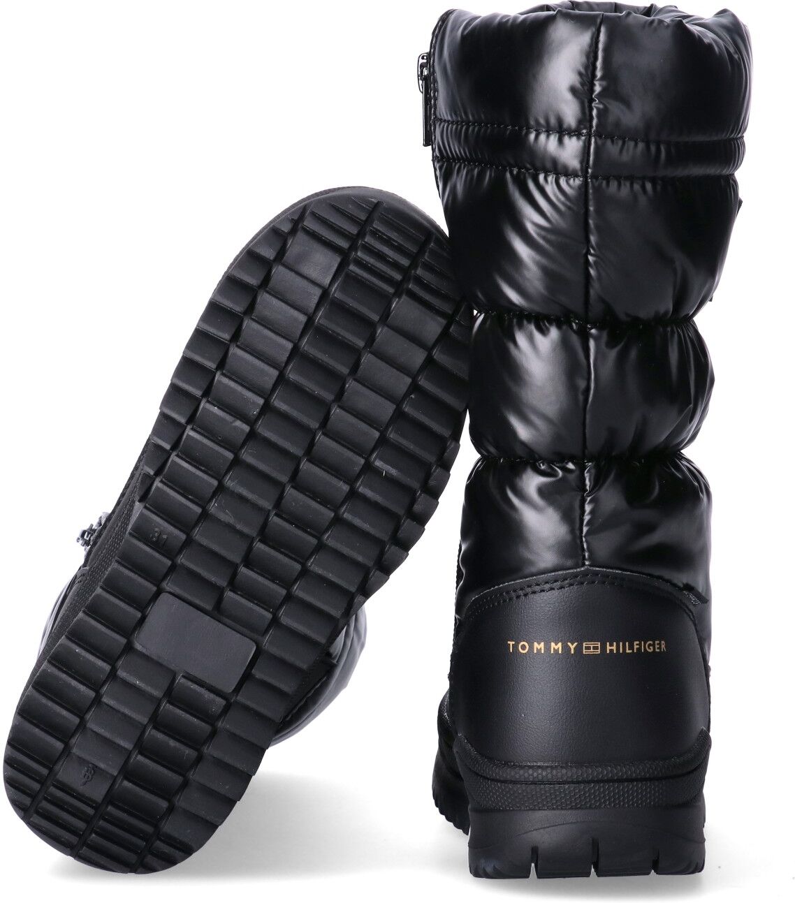 Winterboots TOMMY HILFIGER, Mädchen, Gr. 30, wärmend, schwarz, Lederimitat, Textil, Schuhe Winterboots, Moonboots, Winterstiefel mit trendigen Steppnähten