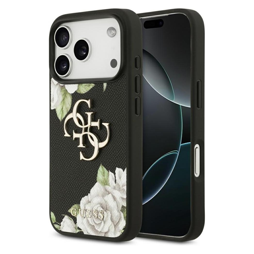 Guess - Hardcase 4G Grained Roses Big Logo (GUHCP17LPGROP4MK) - iPhone 17 Pro - Black (Apple iPhone 17 Pro) (GUHCP17LPGROP4MK)