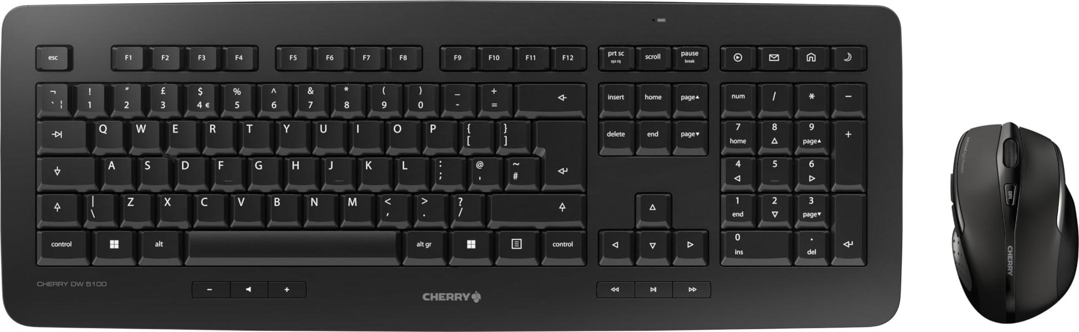 CHERRY DW 5100, Volle Größe (100%), Kabellos, RF Wireless, QWERTY, Schwarz, Maus enthalten