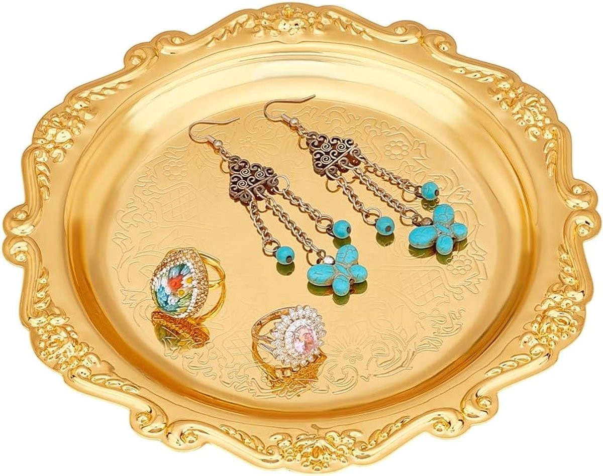 Decoratieve Vintage Gouden Sieraden Display Tray met Kaarsenhouder voor Bruiloften en Keukenorganisatie