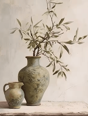 Inspire Curations Retro Olive Tree & Lemon Canvas Poster Vintage Botanical Kitchen & Home Wall Art 2507291235 40x50cm