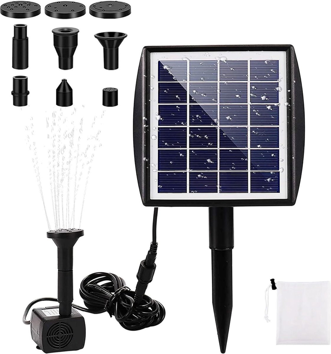 MY10 Solar Fontein Pomp Kit voor Vogelbad, Vijver of Aquarium met Fontein Pijler Nozzle