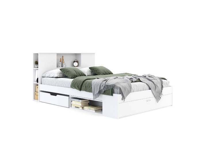 Bett Holz MADELYN mit Stauraum und Schublade 140 x 200 cm weiss