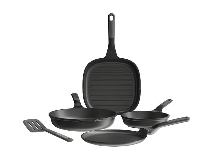 Pfannen-Set BERGHOFF Leo Stone+ 4-teilig 20 cm/24 cm/25 cm/26 cm , schwarz, Pfannen, Pfannen-Set