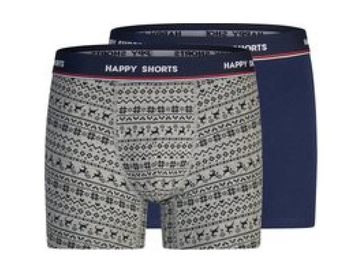 HAPPY SHORTS Lot de 2 caleçons boxeurs homme (bleu marine/gris, L)