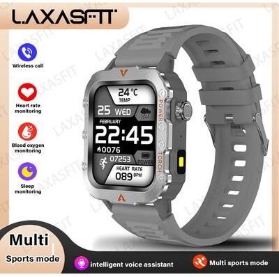 Quick Pick Pro LAXASFIT Outdoor Smart Watch With LED Flashlight & Health Tracker silvery