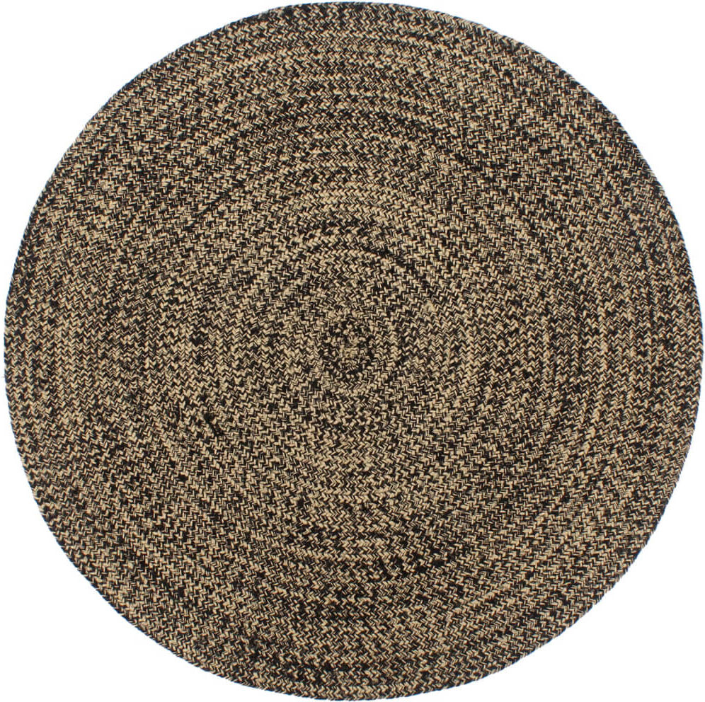 August Grove Round Hand Woven Area Rug Black and brown Round 210cm