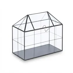Relaxdays Pflanzenterrarium, Glas & Kupfer, 27x30x15 cm, Deko Glashaus Kakteen & Moos, Glaskasten Fensterbank, schwarz