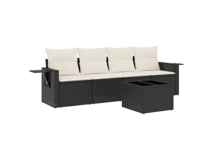 PUGYNBK Gartenmöbel-Set, 5-teilig, synthetisches Rattan, Schwarz Aufbewahrung mit wasserdichter Tasche, abnehmbaren Kissen, klappbarer Beistelltisch, modulares Design