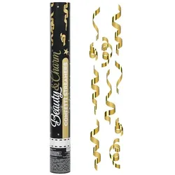 Konfettikanone mit Luftschlangen gold 40 cm