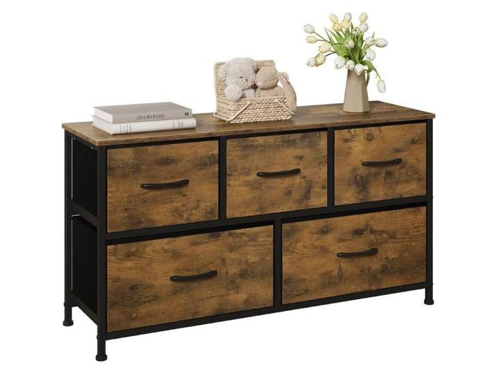 WOLTU Commode Armoire en Bois d'Ingénierie Tiroirs en Tissu Cadre en Métal Style Industriel 100x30x54cm Marron Rustique W0ITT0093