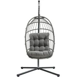 Rattan Hängesessel in Eiform - Grau