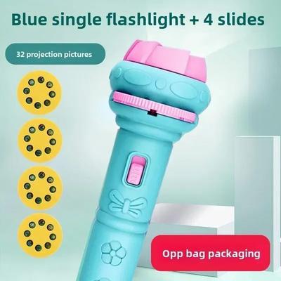 Useful Little Things Cartoon Projector Flashlight Educational Toy blue 4 Cards