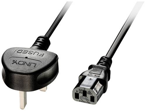 LINDY Strom Anschlusskabel [1x UK-Stecker - 1x IEC-Buchse] 5m Schwarz
