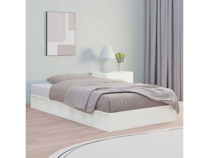 Lit bois 2 Personnes Cadre de lit double blanc 140x190 cm bois massif Soldes75555