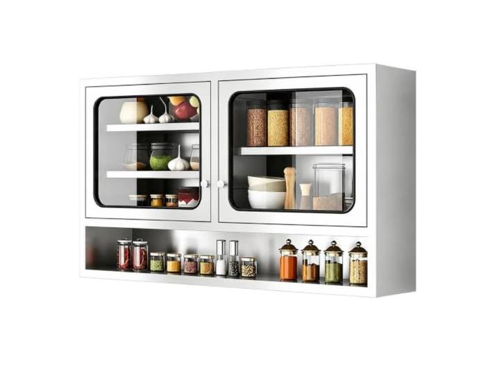 Küchen Wandschrank aus Edelstahl 304 mit Verstellbaren Einlegeböden Wand Aufbewahrungsschrank mit Glastüren, Industrieschrank für Garage, Küche und Lager, keine Montage erforderlich(100cm/39in)