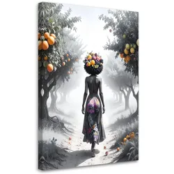 LEINWANDBILD Frau mit Früchten auf dem Kopf 60x90cm
