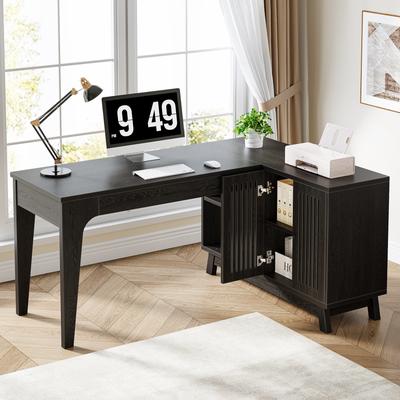 BLUEBELL L-Shaped Desk with Storage Cabinet, 57-Inch Wood Corner Workstation