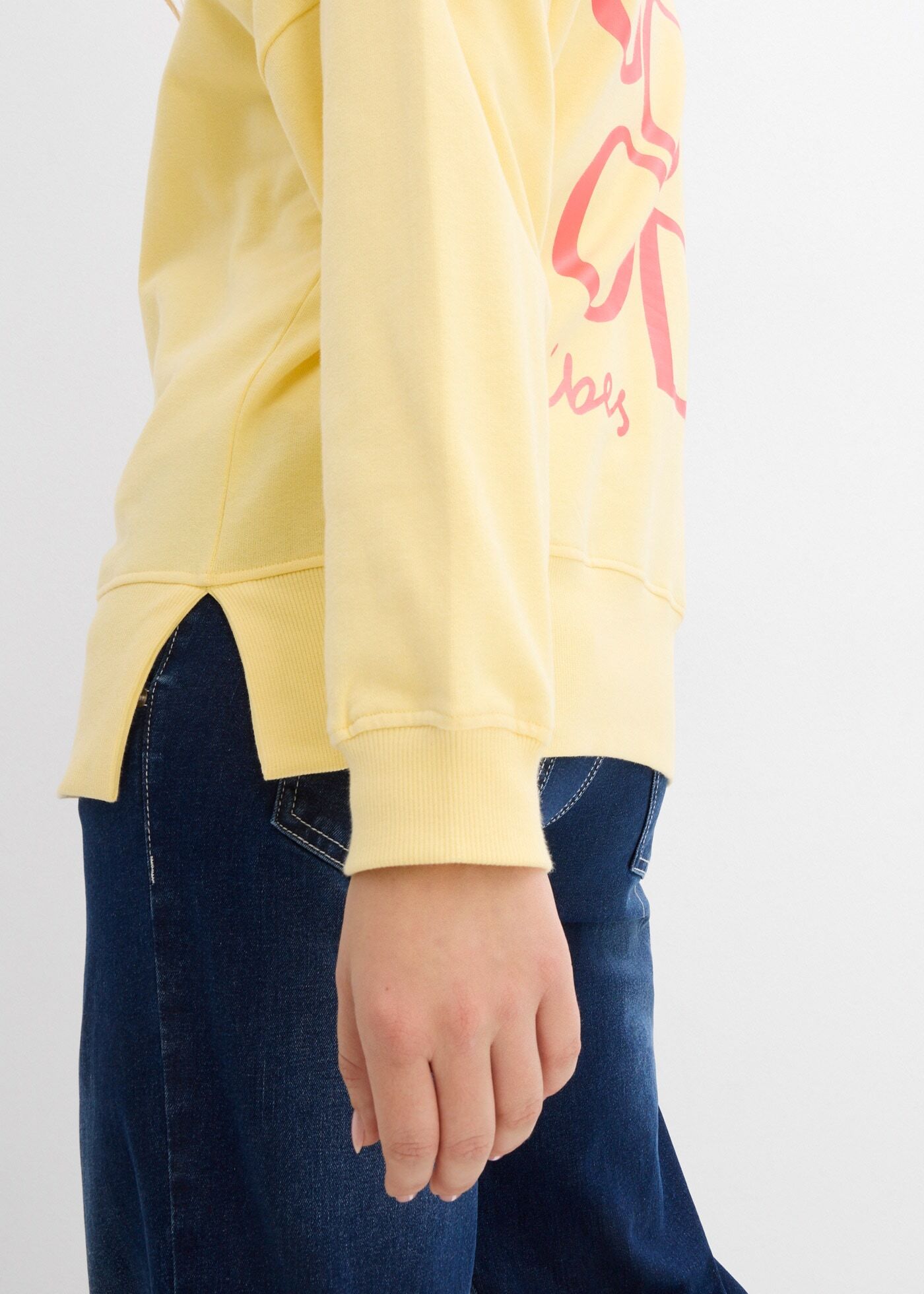 Sweatshirt BONPRIX, Damen, Gr. 52/54 (XXL), gelb (hellgelb, helllachs), Sweatware, Obermaterial: 100% Baumwolle. Bündchen: 95% Baumwolle, 5% Elasthan, unifarben, oversize hüftbedeckend, Rundhals, Rippbündchen, Sweatshirts Sweatshirt, lässiger Schnitt, übe