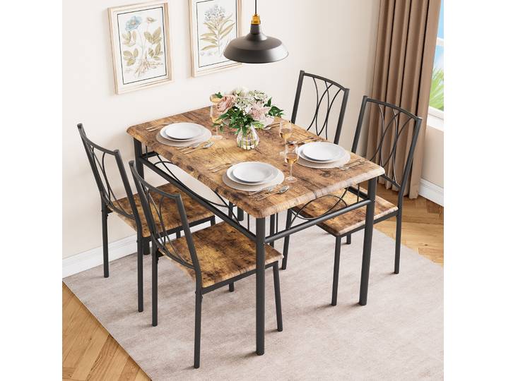 Ensemble de Table à manger 5 pièces, ensemble Table et chaises de cuisine pour 4, facile à nettoyer, plateau de Table en bois avec cadre métallique, petit espace pour la cuisine