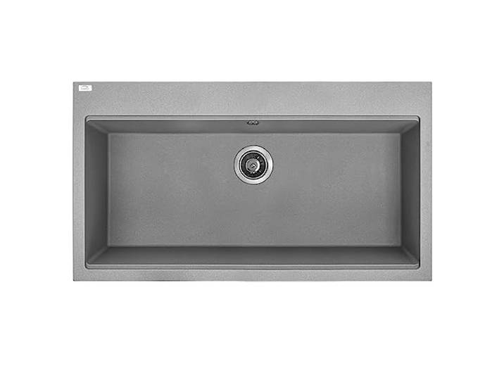 KOLMAN Granitspüle Tau Spülbecken Einzelbecken mit Space Saving Siphon (Grau, 50x90 cm)