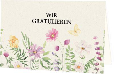 Glückwunschkarte Korsch Wir Gratulieren, mit buntem Motiv & Umschlägen, Querformat, B 170 x H 115 mm, Karton, naturweiß, 10 Stück