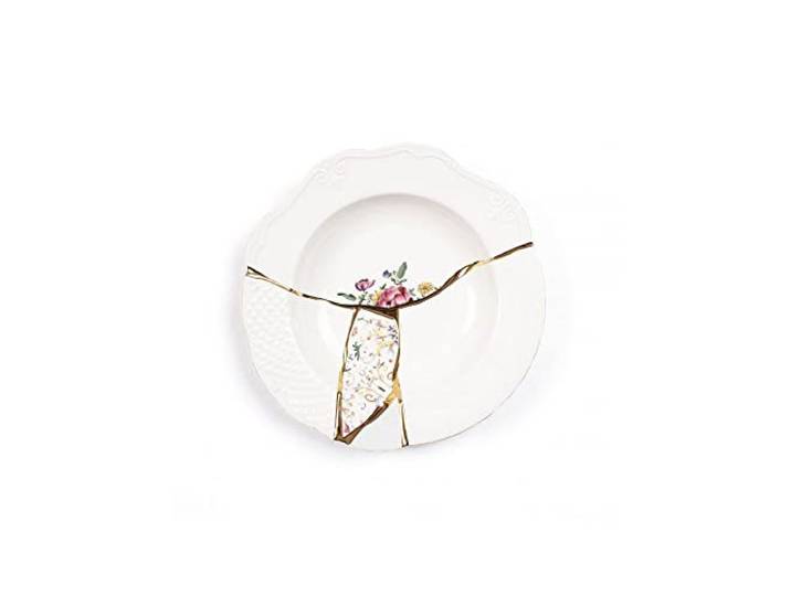 SELETTI - Piatto fondo in porcellana - 09623 - TAGLIA UNICA Kintsugi Soup Plate 09623 Seletti – Suppenteller aus feinem Porzellan mit Gold-Finish, Kintsugi Soup Plate 09623 Sel