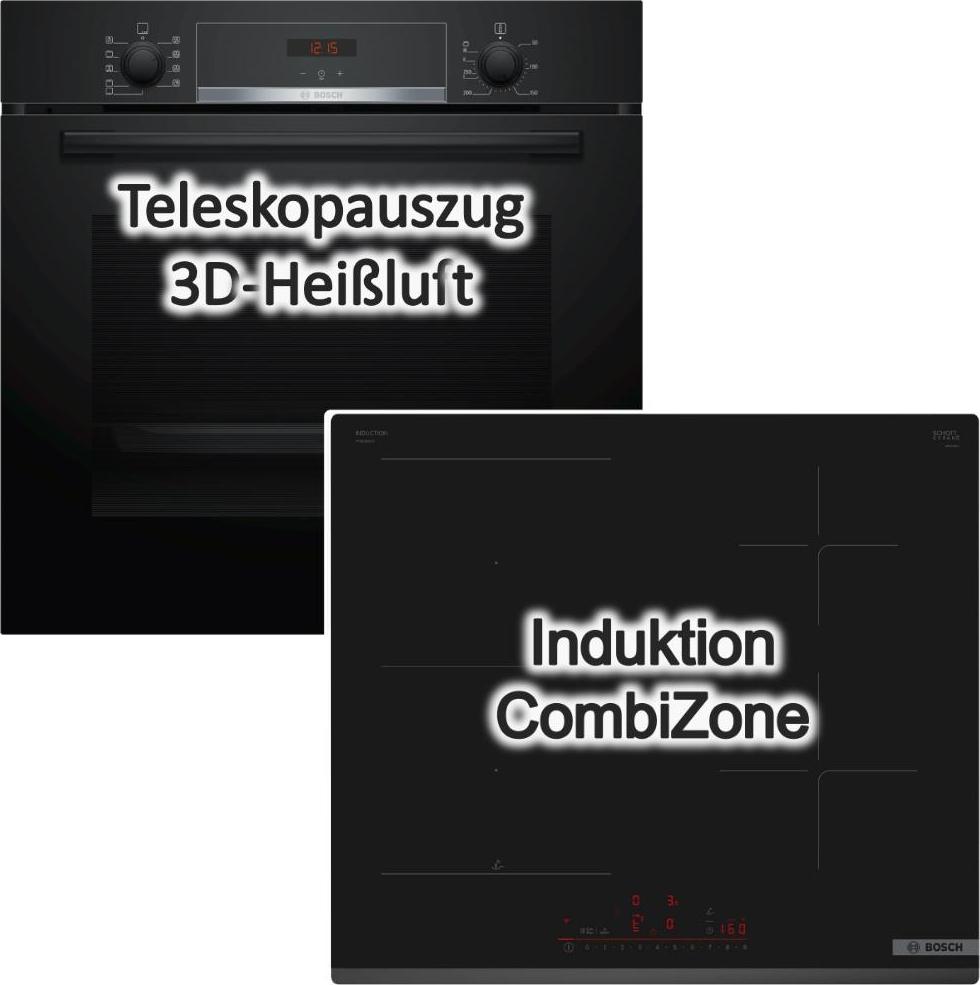 HERDSET BOSCH Backofen EcoClean Teleskopauszug + Induktionskochfeld Booster autark 60 cm
