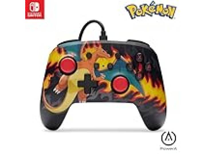 PowerA Manette filaire améliorée pour Nintendo Switch, modèle Switch OLED et Switch Lite, accessoire de jeu, manette de jeu, manette filaire, sous licence officielle -Pokemon; Charizard Firestorm