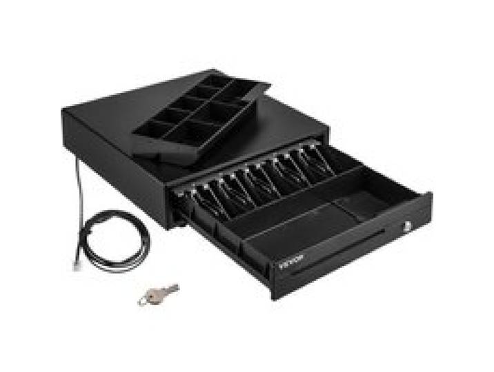 VEVOR Kassenschublade Kassenlade 40,64 cm quadratische Geldschublade 3 Entriegelungswege RJ11/RJ12 Anschluss 5 Geldscheinfächer & 8 Münzfächer Lebensmittelgeschäft Bank Büro Café Supermärkt Bar