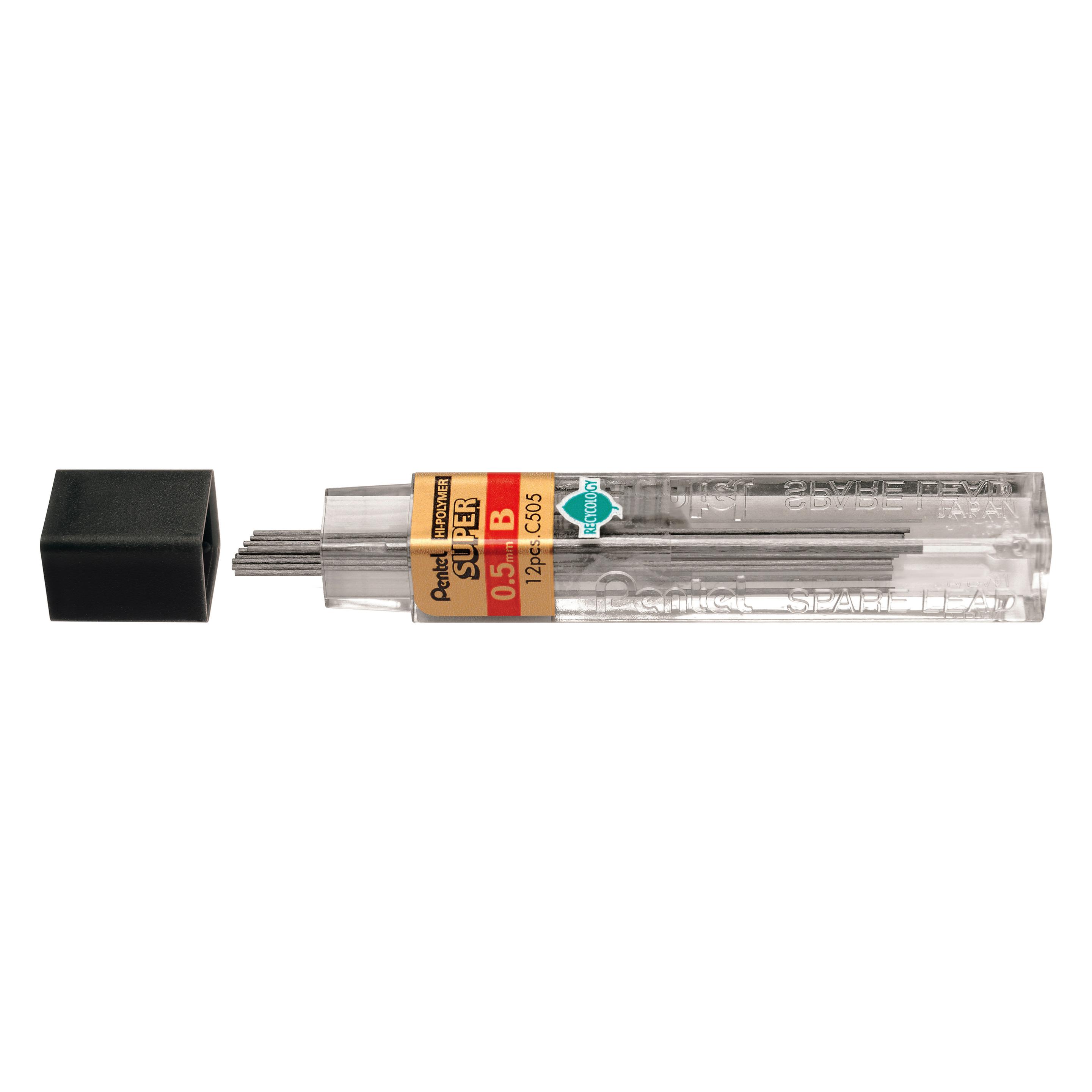 Pentel Bleistiftminen Hi-Polymer Super (12 Stk., 0.50 mm, B) (C505-B)