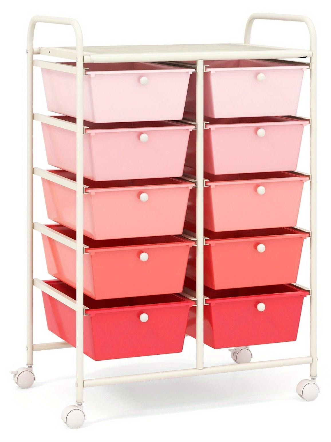 Selius Opbergkar met 10 lades in roze gradient en verrijdbaar metalen frame