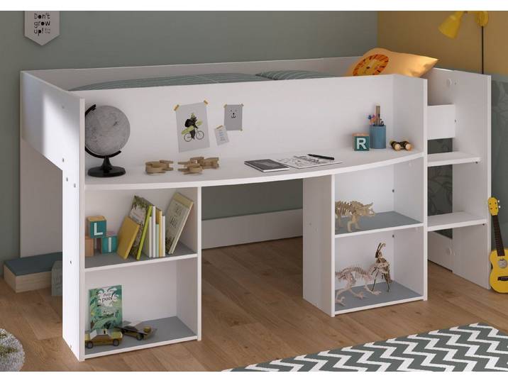 Parisot Hochbett Pirouette, weiß, Liegefläche 90x200 cm, mit Schreibtisch, Stauraum, pflegeleicht