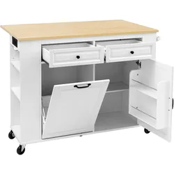 STILVORA Kücheninsel MDF Weiß/Natur 120x40-70x92 cm mit Rollen und Steckdosen
