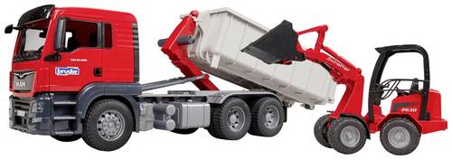 bruder LKW Modell MAN TGS mit Abrollcontainer + Schäffer Hoflader Fertigmodell