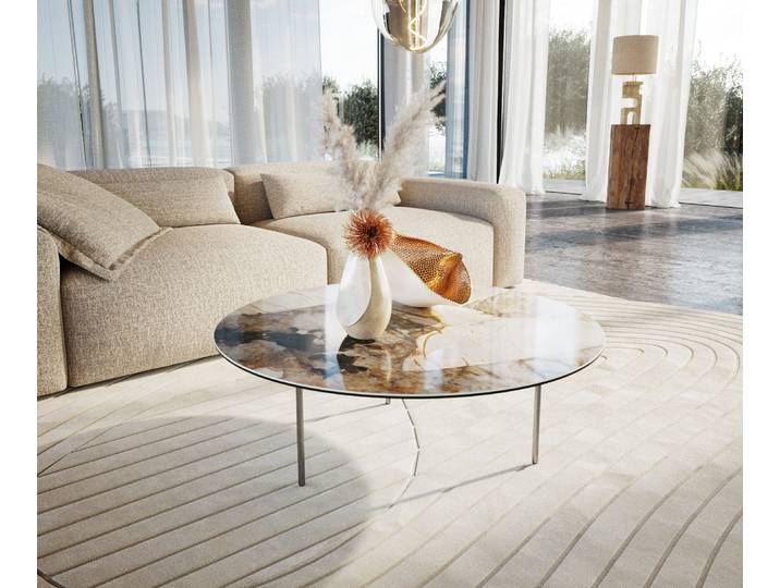 Couchtisch Edge Rund 100x100 cm Keramik Patagonia Poliert Trive Edelstahl gebürstet, Couchtische