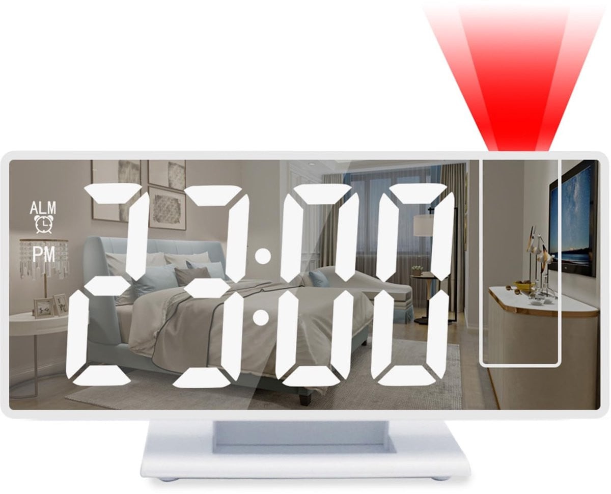 Allecto Digitale Wekker met Projector en Nachtmodus - Wit
