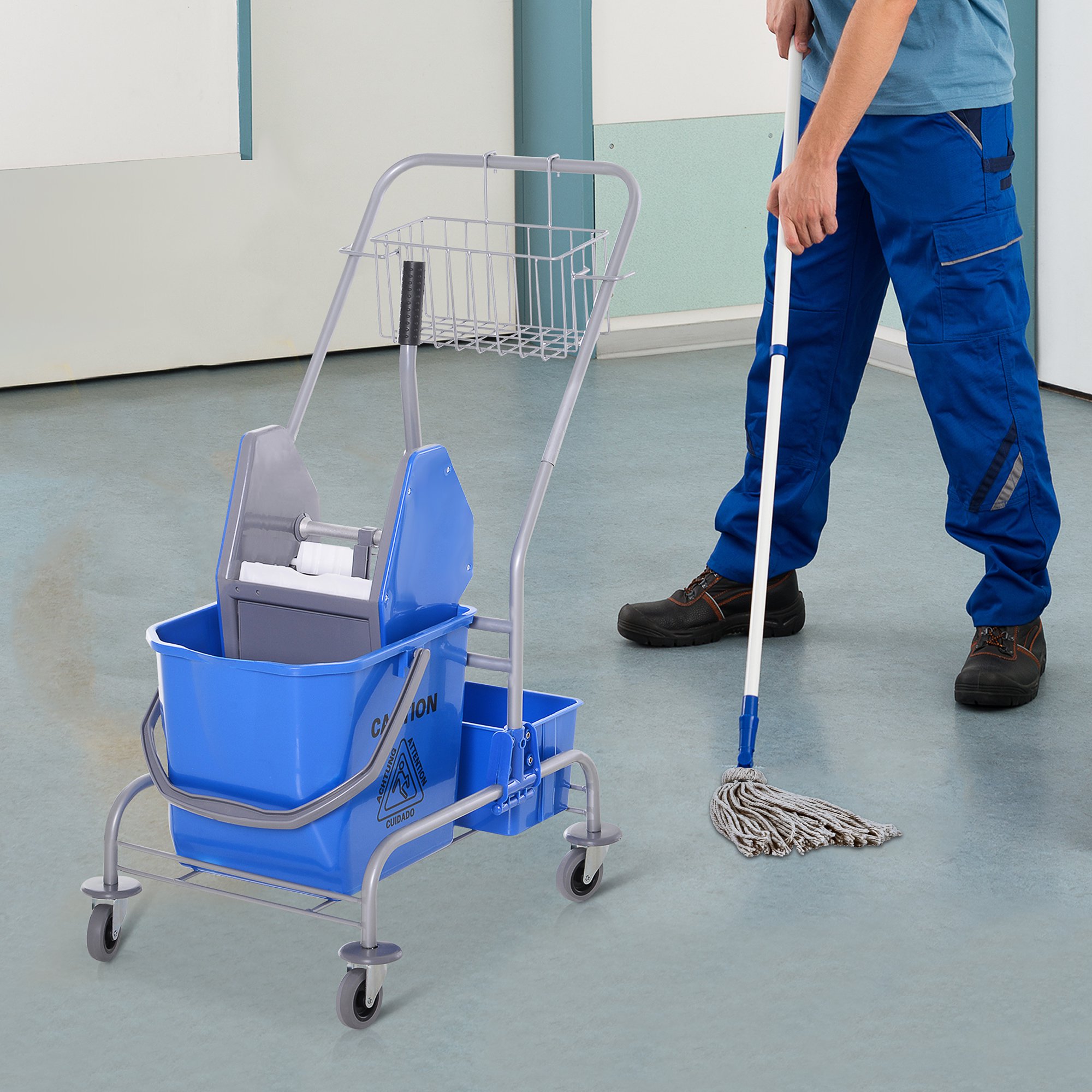Homcom Carrello delle Pulizie Professionale Lavapavimento con Secchio 25L Ruote Strizzatore 72 × 49.5 × 95cm Aosom