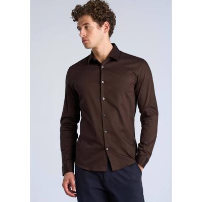 Businesshemd LINDBERGH "Business-Hemd (Langarm) Slim Fit", Herren, Gr. S, Normalgrößen, braun (deep braun), Obermaterial: 97% Baumwolle, 3% Elasthan, Hemden