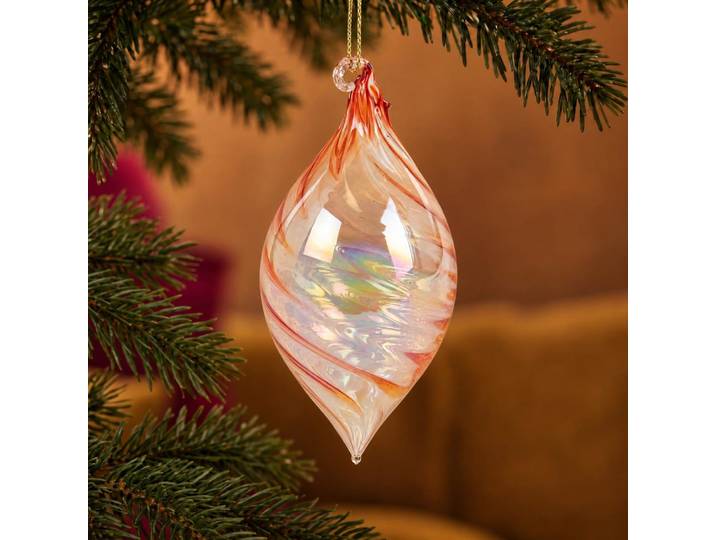 Orangefarbener, tropfenförmiger Weihnachtsschmuck aus Glas